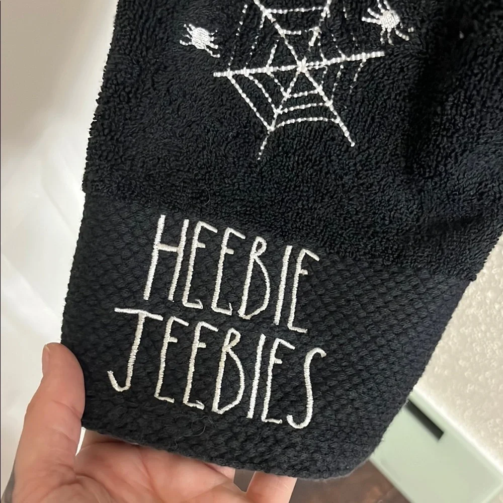 Rae Dunn Black Heebie Jeebies Spider Hand Towels